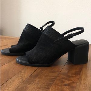 DKNY black open toe sling back heels.